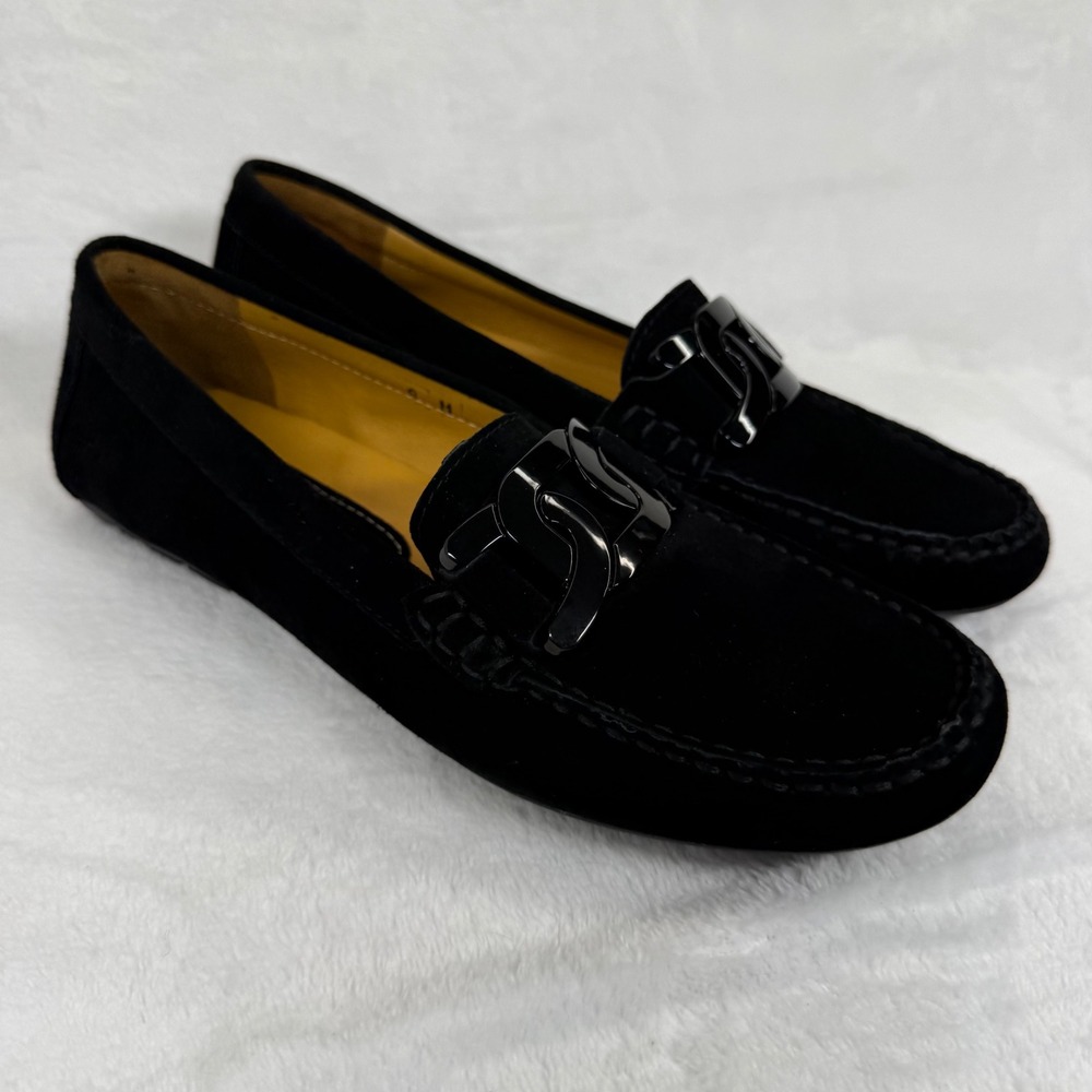 Vaneli Womens Black‎ Suede Chain Link Loafers Driving Moccasins Flat Shoes 7.5 M